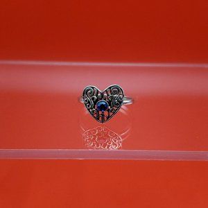Size 6.5 925 Sterling Silver Filigree Blue Crystal Heart Ring